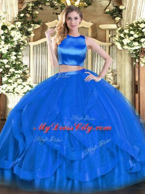 Tulle Sleeveless Floor Length Quinceanera Dress and Ruffles