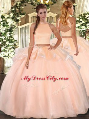 Custom Made Halter Top Sleeveless Organza Quinceanera Dresses Beading Backless