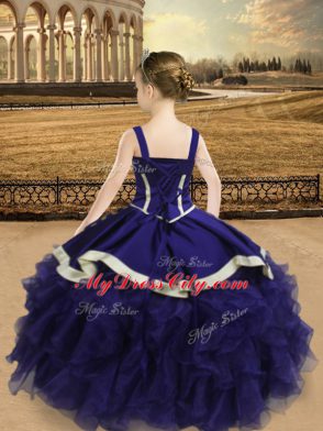Graceful Teal Sleeveless Beading and Ruffles Floor Length Little Girl Pageant Gowns