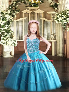 Sleeveless Lace Up Floor Length Beading Pageant Dress for Teens