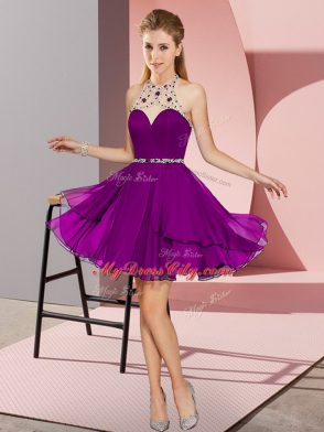 Sleeveless Mini Length Beading Zipper Homecoming Dress with Dark Purple