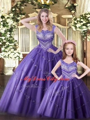 Floor Length Ball Gowns Sleeveless Eggplant Purple Quinceanera Dress Lace Up