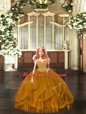 Floor Length Rust Red Sweet 16 Dresses Tulle Sleeveless Beading and Ruffles