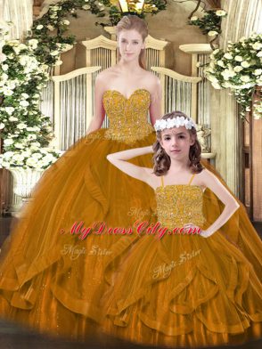 Floor Length Rust Red Sweet 16 Dresses Tulle Sleeveless Beading and Ruffles