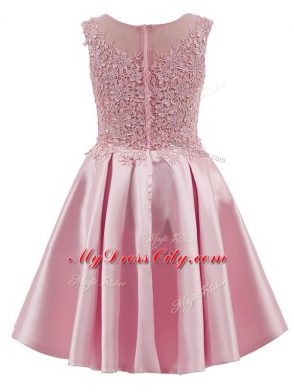 Charming Baby Pink Sleeveless Lace Mini Length Court Dresses for Sweet 16