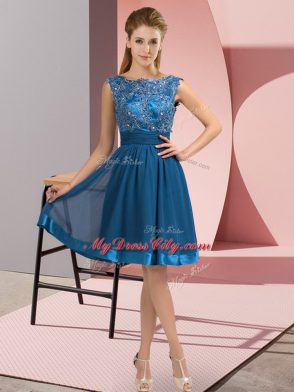 Adorable Knee Length Empire Sleeveless Blue Homecoming Dress Backless