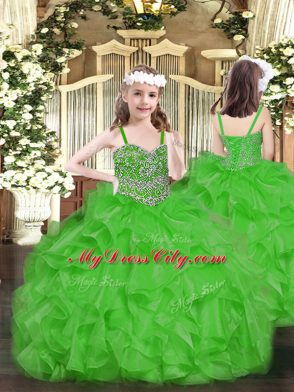 Charming Green Organza Lace Up Vestidos de Quinceanera Sleeveless Floor Length Beading and Ruffles