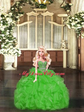 Charming Green Organza Lace Up Vestidos de Quinceanera Sleeveless Floor Length Beading and Ruffles