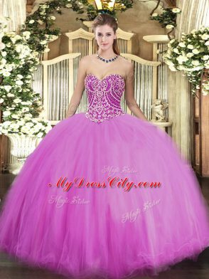 Floor Length Lilac Quinceanera Dresses Sweetheart Sleeveless Lace Up