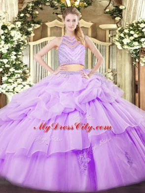 Beading and Ruffles Quince Ball Gowns Lavender Zipper Sleeveless Floor Length