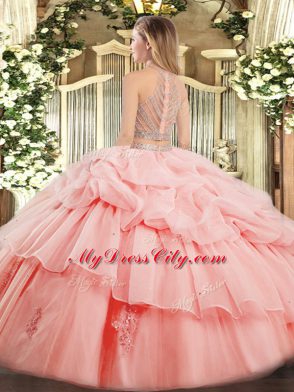 Beading and Ruffles Quince Ball Gowns Lavender Zipper Sleeveless Floor Length