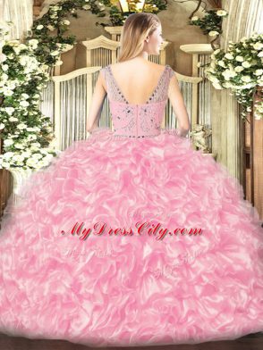 Flirting Bateau Sleeveless Tulle Ball Gown Prom Dress Beading and Ruffles Zipper
