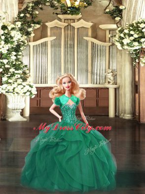 Organza Sleeveless Floor Length Ball Gown Prom Dress and Beading and Ruffles