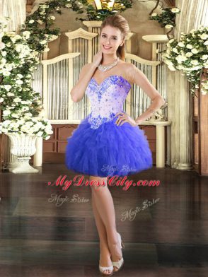 Dynamic Tulle Sleeveless Mini Length Prom Evening Gown and Beading and Ruffles