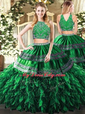 Stunning Sleeveless Zipper Floor Length Beading and Ruffles Sweet 16 Quinceanera Dress