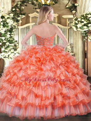 Modern Sleeveless Floor Length Beading and Ruffled Layers Zipper Quinceanera Dress with Lilac