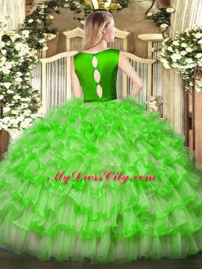 Scoop Sleeveless Clasp Handle 15 Quinceanera Dress Gold Organza