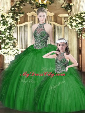 Stylish Tulle Sleeveless Floor Length 15 Quinceanera Dress and Beading and Ruffles