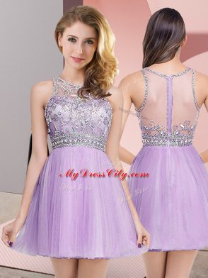Clearance Lavender Sleeveless Tulle Zipper Prom Dress for Prom and Party