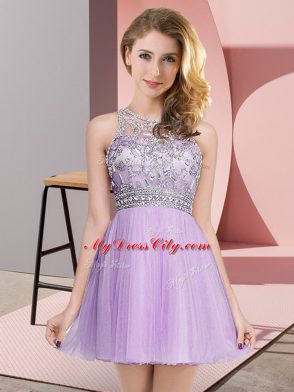 Clearance Lavender Sleeveless Tulle Zipper Prom Dress for Prom and Party