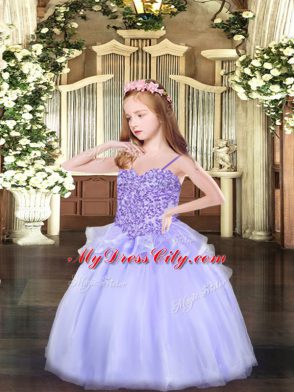 Beauteous Organza Sleeveless Floor Length Child Pageant Dress and Appliques