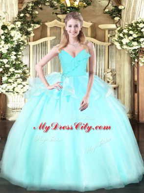 Custom Design Light Blue Sleeveless Organza Zipper Sweet 16 Quinceanera Dress for Military Ball and Sweet 16 and Quinceanera