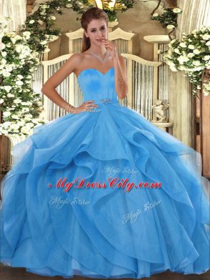 Floor Length Ball Gowns Sleeveless Baby Blue Quinceanera Gown Lace Up