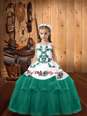 Floor Length Ball Gowns Sleeveless Turquoise Child Pageant Dress Lace Up