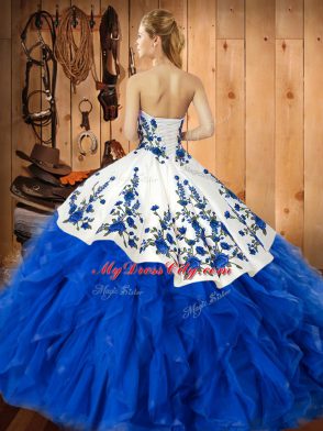 Wine Red Lace Up Quinceanera Gown Embroidery and Ruffles Sleeveless Floor Length