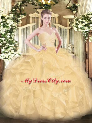 Gold Sleeveless Beading and Ruffles Floor Length Sweet 16 Dress