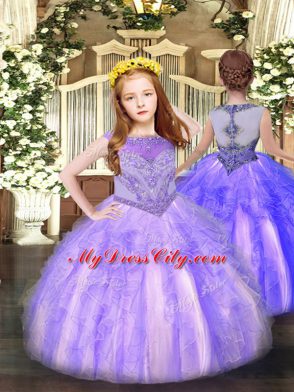 Lavender Sweet 16 Dress Military Ball and Sweet 16 and Quinceanera with Beading and Ruffles Scoop Sleeveless Lace Up