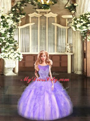 Lavender Sweet 16 Dress Military Ball and Sweet 16 and Quinceanera with Beading and Ruffles Scoop Sleeveless Lace Up
