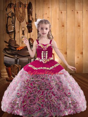 Multi-color Ball Gowns Embroidery and Ruffles Child Pageant Dress Zipper Fabric With Rolling Flowers Sleeveless Floor Length