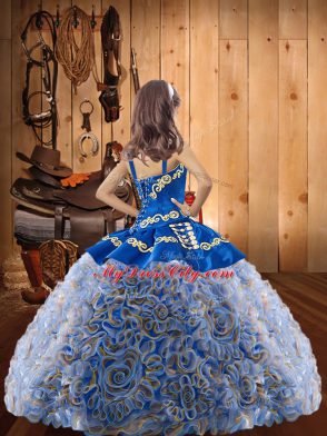 Multi-color Ball Gowns Embroidery and Ruffles Child Pageant Dress Zipper Fabric With Rolling Flowers Sleeveless Floor Length