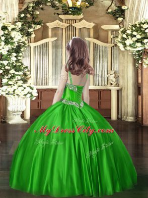 Wine Red Satin Lace Up Straps Sleeveless Floor Length Little Girls Pageant Gowns Beading