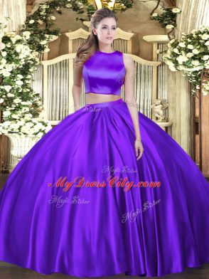 Unique Eggplant Purple 15 Quinceanera Dress Military Ball and Sweet 16 and Quinceanera with Ruching High-neck Sleeveless Criss Cross