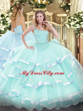 New Arrival Floor Length Apple Green 15th Birthday Dress Straps Sleeveless Zipper