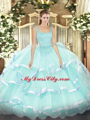 New Arrival Floor Length Apple Green 15th Birthday Dress Straps Sleeveless Zipper