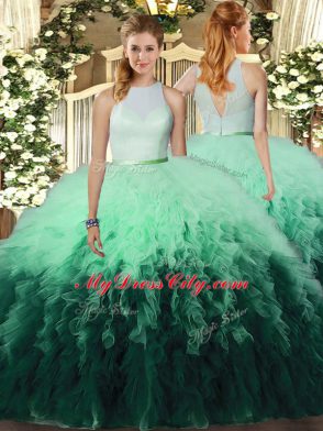 Trendy Ruffles 15th Birthday Dress Multi-color Backless Sleeveless Floor Length