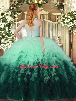 Trendy Ruffles 15th Birthday Dress Multi-color Backless Sleeveless Floor Length