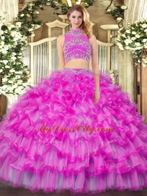 Dazzling Tulle Sleeveless Floor Length Quinceanera Gowns and Beading and Ruffled Layers