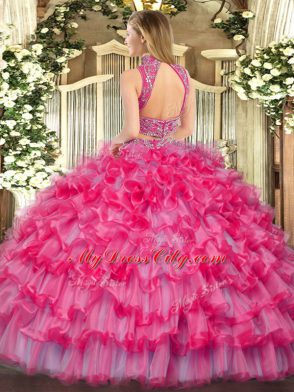 Dazzling Tulle Sleeveless Floor Length Quinceanera Gowns and Beading and Ruffled Layers