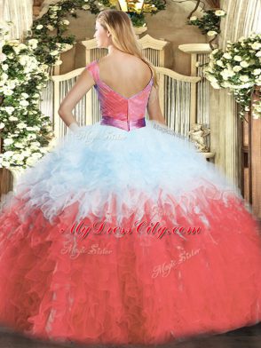 Attractive Multi-color Ball Gowns V-neck Sleeveless Organza Floor Length Zipper Ruffles Quinceanera Gown