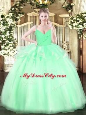 Apple Green Sleeveless Ruffles Floor Length Quinceanera Gowns