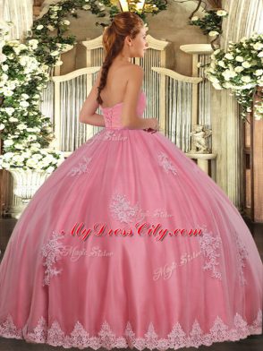 Sleeveless Lace Up Floor Length Beading and Appliques Ball Gown Prom Dress
