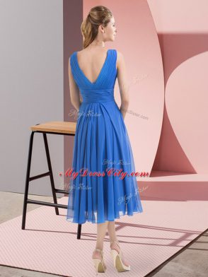 Sleeveless Knee Length Beading Side Zipper Bridesmaid Gown with Gold