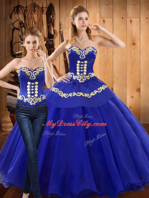 Admirable Blue Sleeveless Embroidery Floor Length Ball Gown Prom Dress