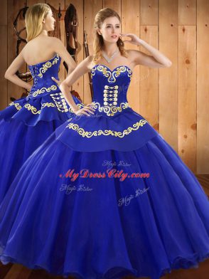 Admirable Blue Sleeveless Embroidery Floor Length Ball Gown Prom Dress