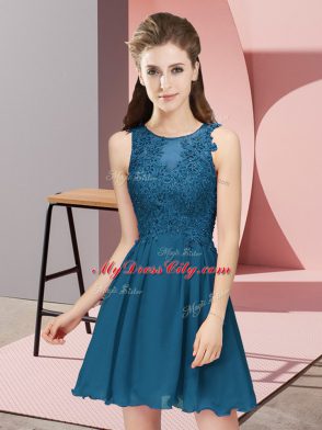 Dynamic Scoop Sleeveless Bridesmaid Gown Mini Length Appliques Teal Chiffon