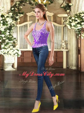 Pretty Ball Gowns Vestidos de Quinceanera Purple Straps Tulle Sleeveless Floor Length Lace Up